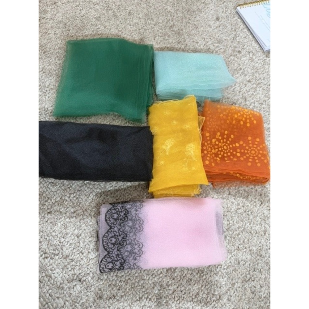 Lot of 6 Vintage Sheer Mesh Organza Scarves Mixed Colors Patterns AS IS